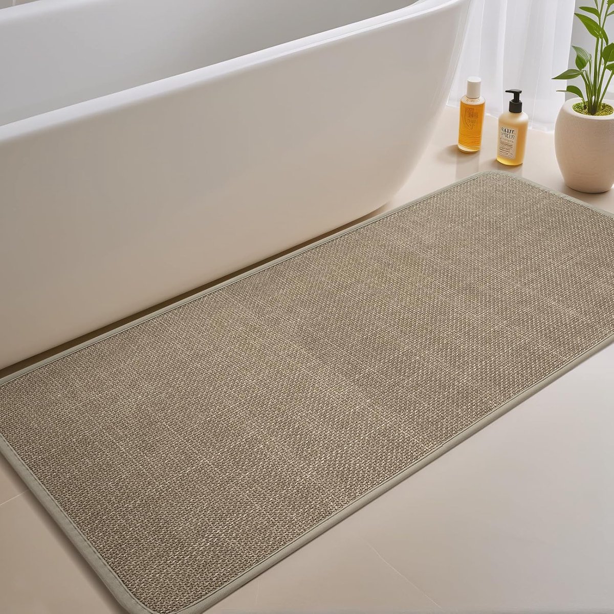 Badmat, badkamermat, absorberend, sneldrogend, voor vloer, badkamer, douchetapijt (beige, 43 x 120 cm)