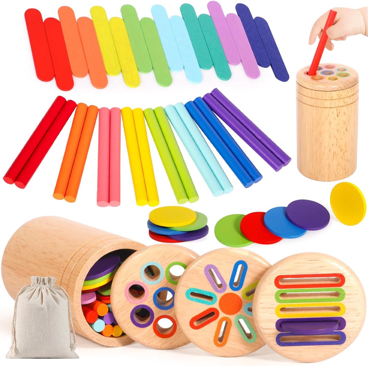 Speelgoed voor kinderen van 1, 2, 3 jaar, 3-in-1 Montessori-speelgoed 1, 2, 3 jaar, hout, speelgoed voor kinderen van 1 jaar, kleuren kinderen 2, 3, 4 jaar, cadeau voor jongens, educatief