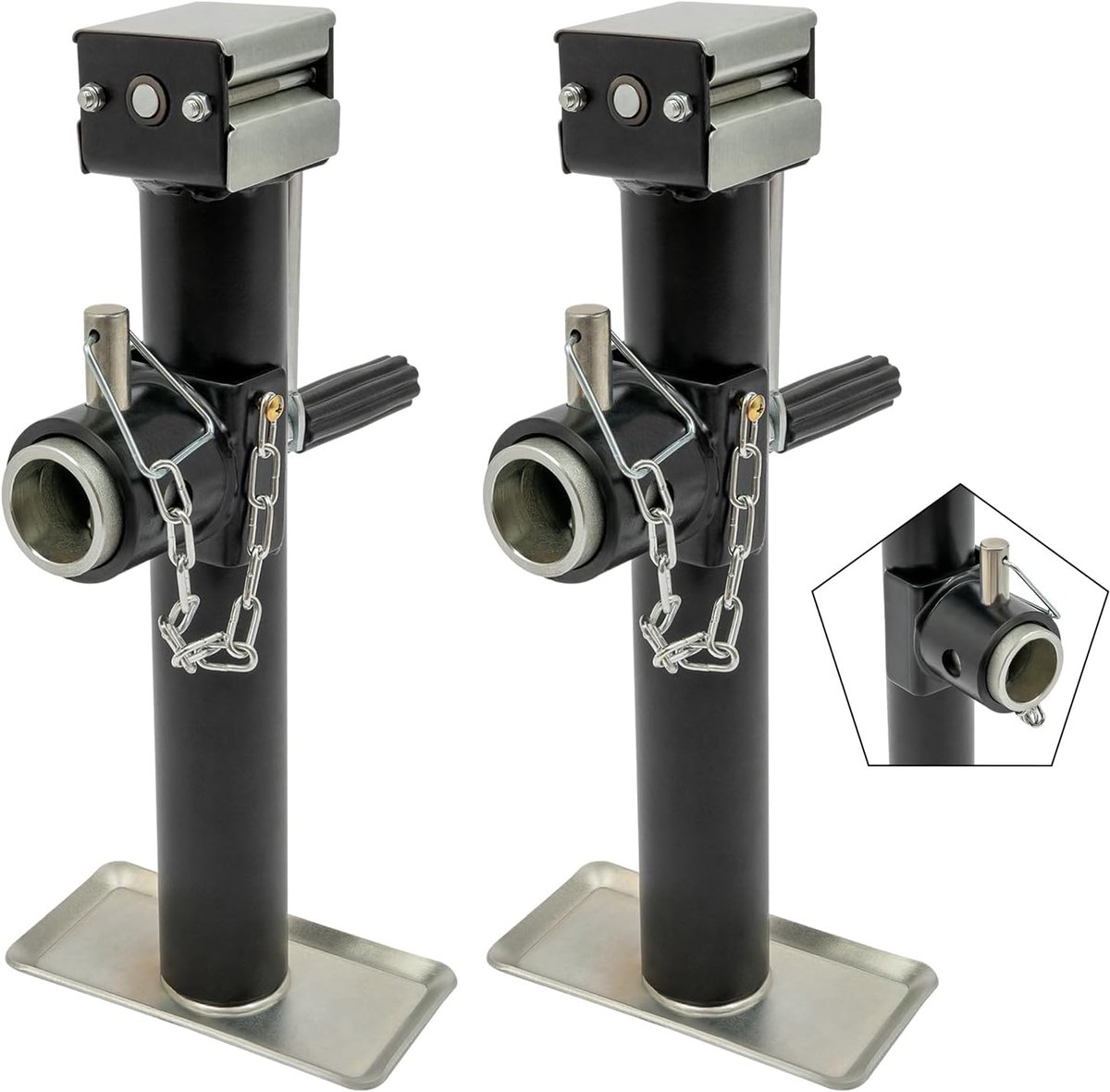 ONE 2 stuks robuuste aanhangersteunen met zwengel: max. 1T / 2204,62 lbs, kruksteun zijn in hoogte verstelbaar 42-68 cm steunpoot zware belasting, ideaal voor personenauto's, caravans, jachten,