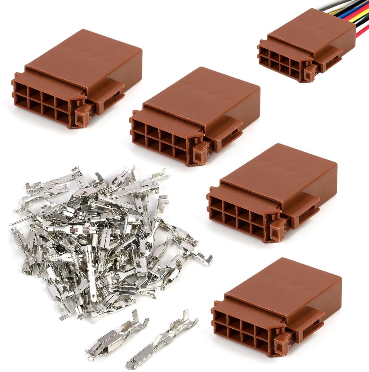 Set van 4 universele 8-pins stekkerconnectoren, kunststof, bruin, adapters voor autoradio en luidsprekers, compatibel met Skoda, Car Radio Sound Speaker Crimp Speaker