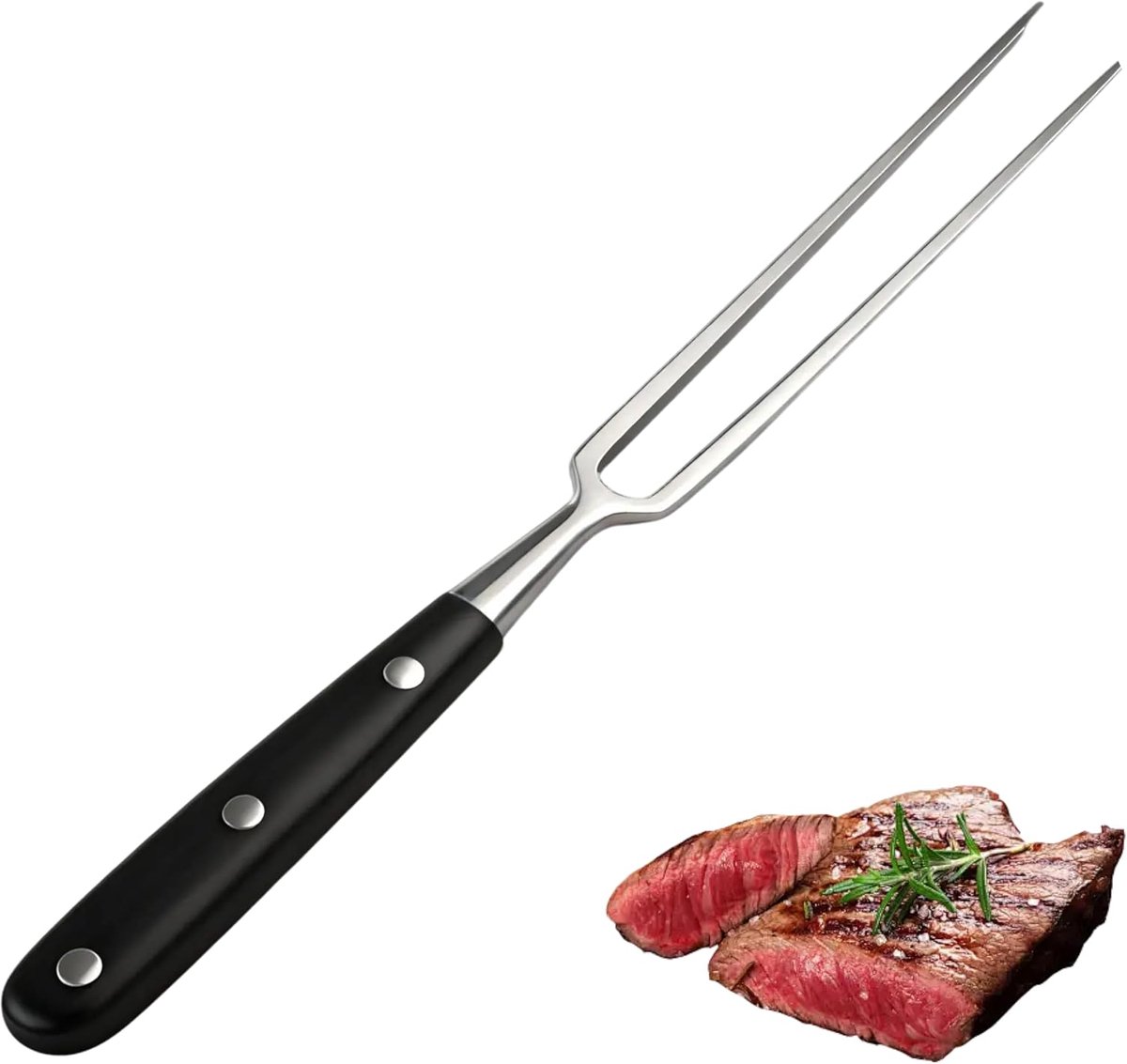 Vleesvork van roestvrij staal met handvat, 27 cm, grote vleesvork voor barbecue, keuken, braden, kalkoen of diner, antislip, warmte-isolatie, ergonomisch design