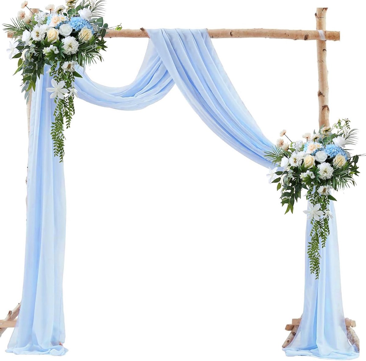 Bruiloftsrand, 160 x 600 cm, booggordijn voor bruiloft, om aan de muur te hangen, van tule, decoratieve rand van chiffon, bruiloftsdecoratie, scèneachtergrond, blauw