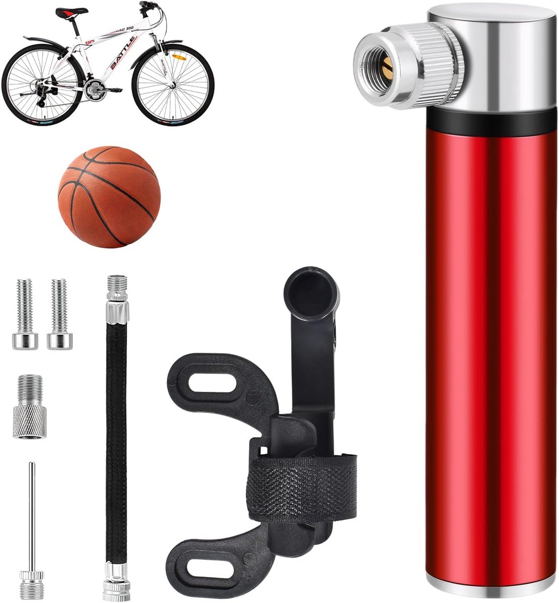 fietspomp, draagbare mini-fietspomp, 120 psi, hoge druk, fietspomp, licht, aluminium, met framehouder, voor racefiets, mountainbike, voetbal