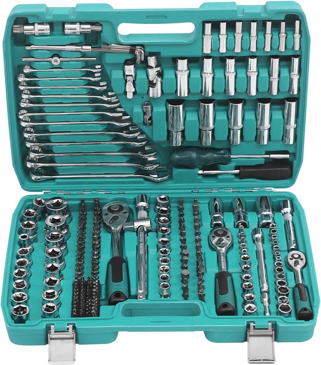 216-delige steeksleutelset, professionele set met 24-tandratel en quick-release, autoreparatiegereedschapsset, gereedschapskoffer voor autowerkplaats, autoreparatie, bouw, doe-het-zelf