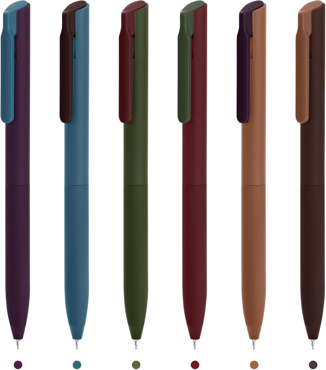 Set van 6 veelkleurige pennen, uittrekbare kleurrijke gelstiften, 0,5 mm, kleurpotloden, sneldrogend, ideaal voor school, kantoor, tekenen en journaling, retrokleuren