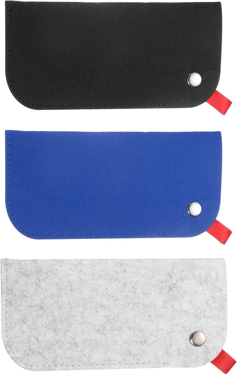 3 stuks zachte brillenkokers, draagbare vilten tas, brillenkoker, zwart, blauw, grijs