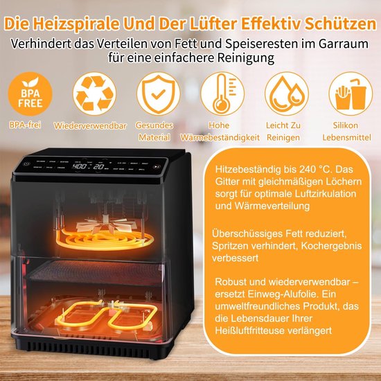 heteluchtfriteuse, airfryer-accessoires voor Cosori TurboBlaze 5,5 l, 6,0 l 6,2 l, Philips Airfryer-accessoires HD9285/90 XXL 7,2 l en HD9270/90 XL 6,2 l, 22 x 21 x 0,5 cm — afbeelding 3
