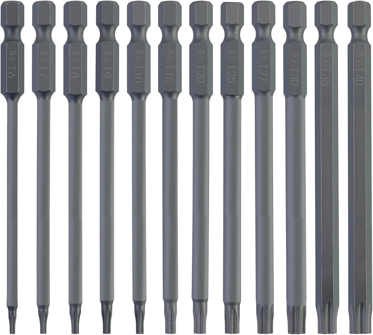 Schroevendraaierbitset, lang, T6-T40, 100 mm lengte, professionele bitextra, zeskantige schacht, elektrisch, lang, magnetisch, 1/4 inch zeskantige schacht