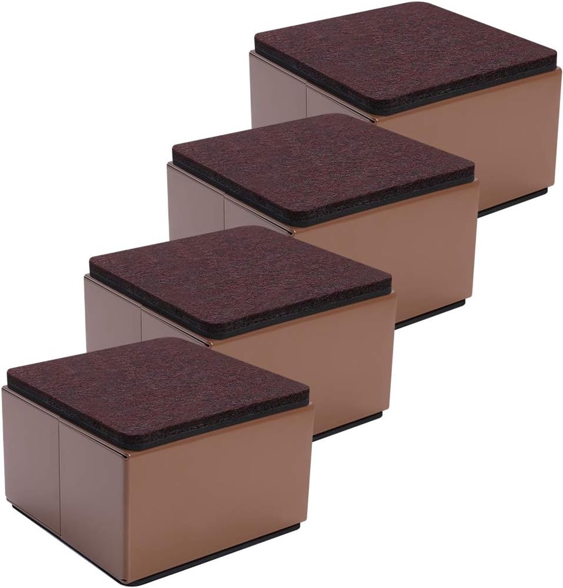 Lift Meubelverhogers Koolstofstaal, 8 cm Zelfklevend, Voegt 2" Hoogte Toe aan Bedden, Banken, Kasten, Ondersteunt 20 LB, Vierkant Bruin