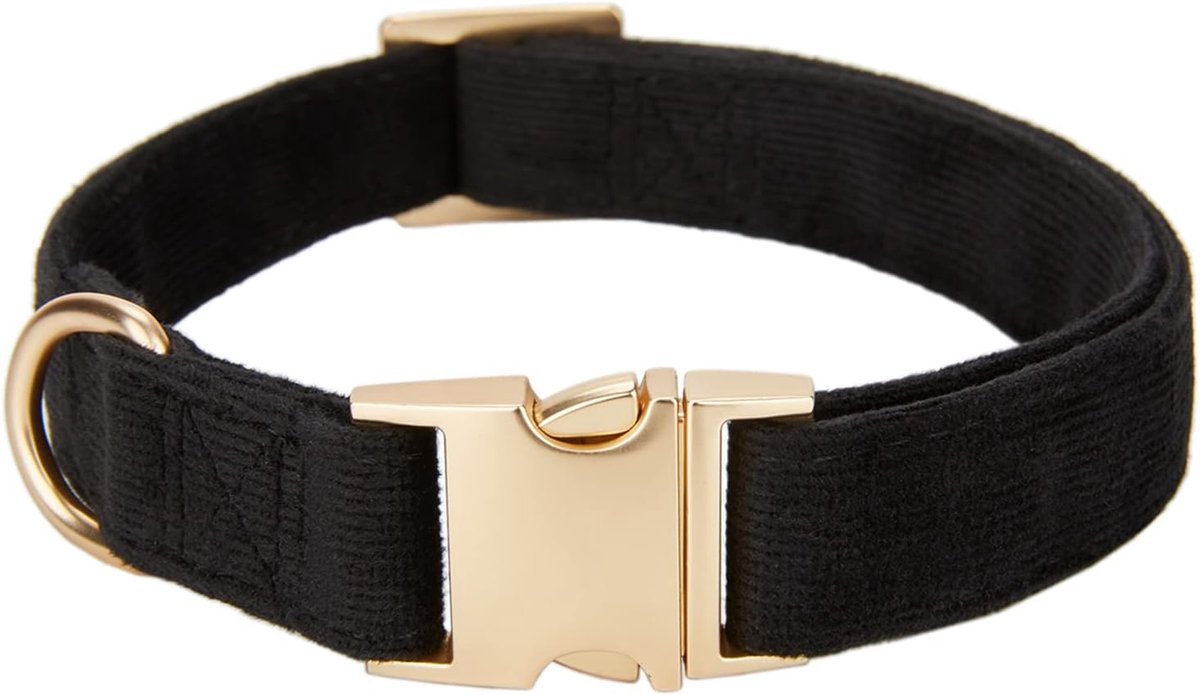 halsband van natuurlijk katoenen ribfluweel, gemaakt voor middelgrote honden met een gevoelige huid, zwart