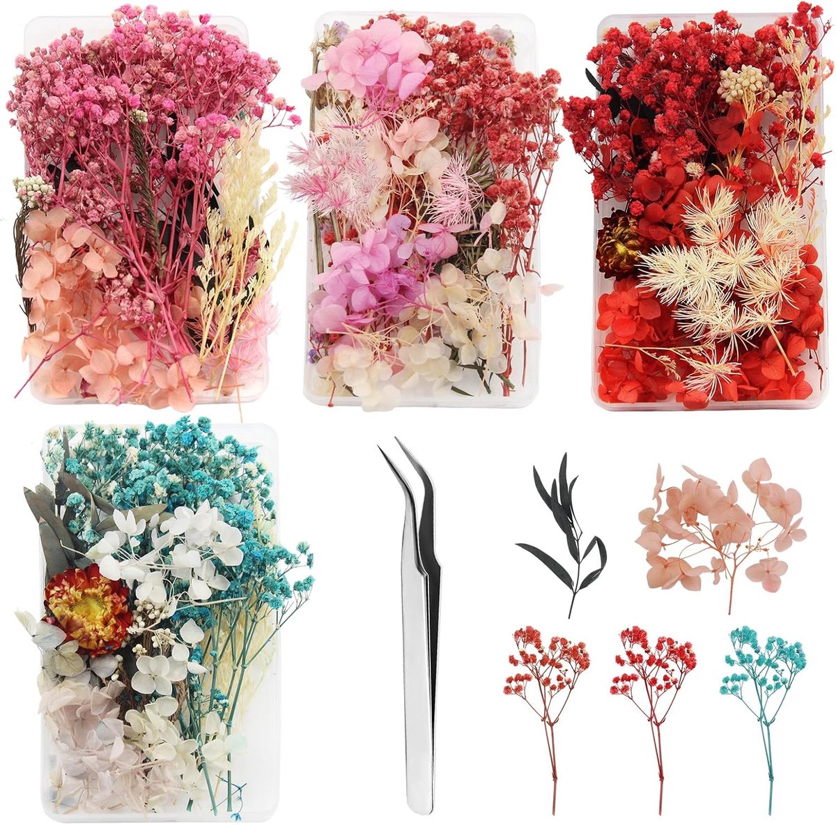 Gedroogde bloemen, kleine gedroogde bloemen, decoratie | Droogbloemen voor epoxyhars, natuurlijke droogbloemen, met pincet, om te knutselen, doe-het-zelf harskaarten, kaarsen maken