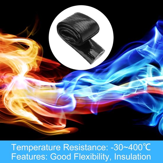 1" ID 1.6ft band glasvezel siliconen gecoat brandwerende mantel thermisch afgeschermd, voor autoslangen, elektrische kabels, zwart — afbeelding 5