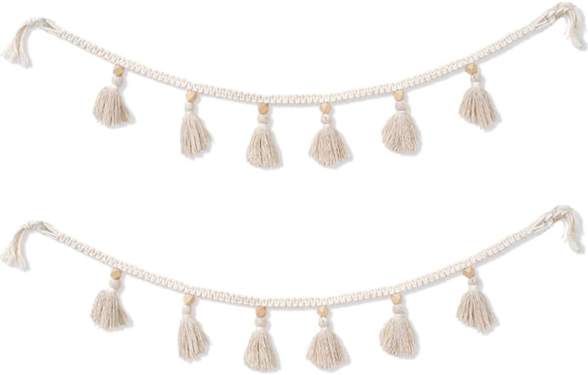 Kwasten Slinger Banner 2 Stuk Macrame Wandtapijten Pompons Slingers Macrame Geweven Wanddecoratie voor Thuis voor Appartement Slaapkamer Woonkamer Galerij