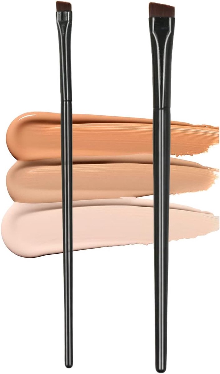Eyeliner Brush + Wenkbrauwborstel Set, 2 Pack Fijne Hoekige Wenkbrauw Tinting Borstels Ultra Dunne Platte Eyeliner Make-up Borstel Cosmetische Tool