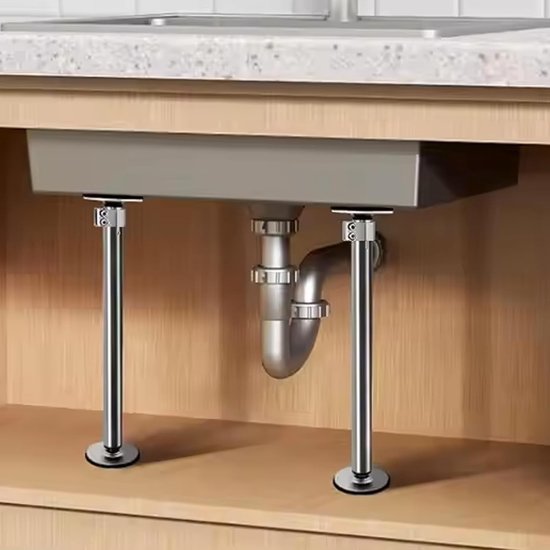 2 stuks, houder voor wastafel, lage montage, verstelbare keukenpoten, van roestvrij staal, voor keuken en badkamer, 41-70 cm — afbeelding 5
