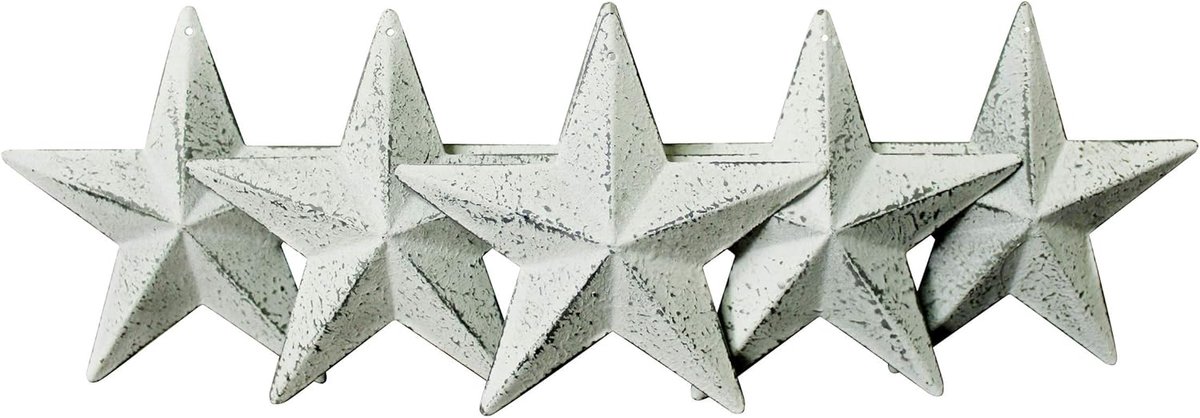 Land Rustieke Antieke Vintage Geschenken Metalen Schuur Ster Muur/Deur Decor, 4 Inch, Set van 6. (Whitewash)