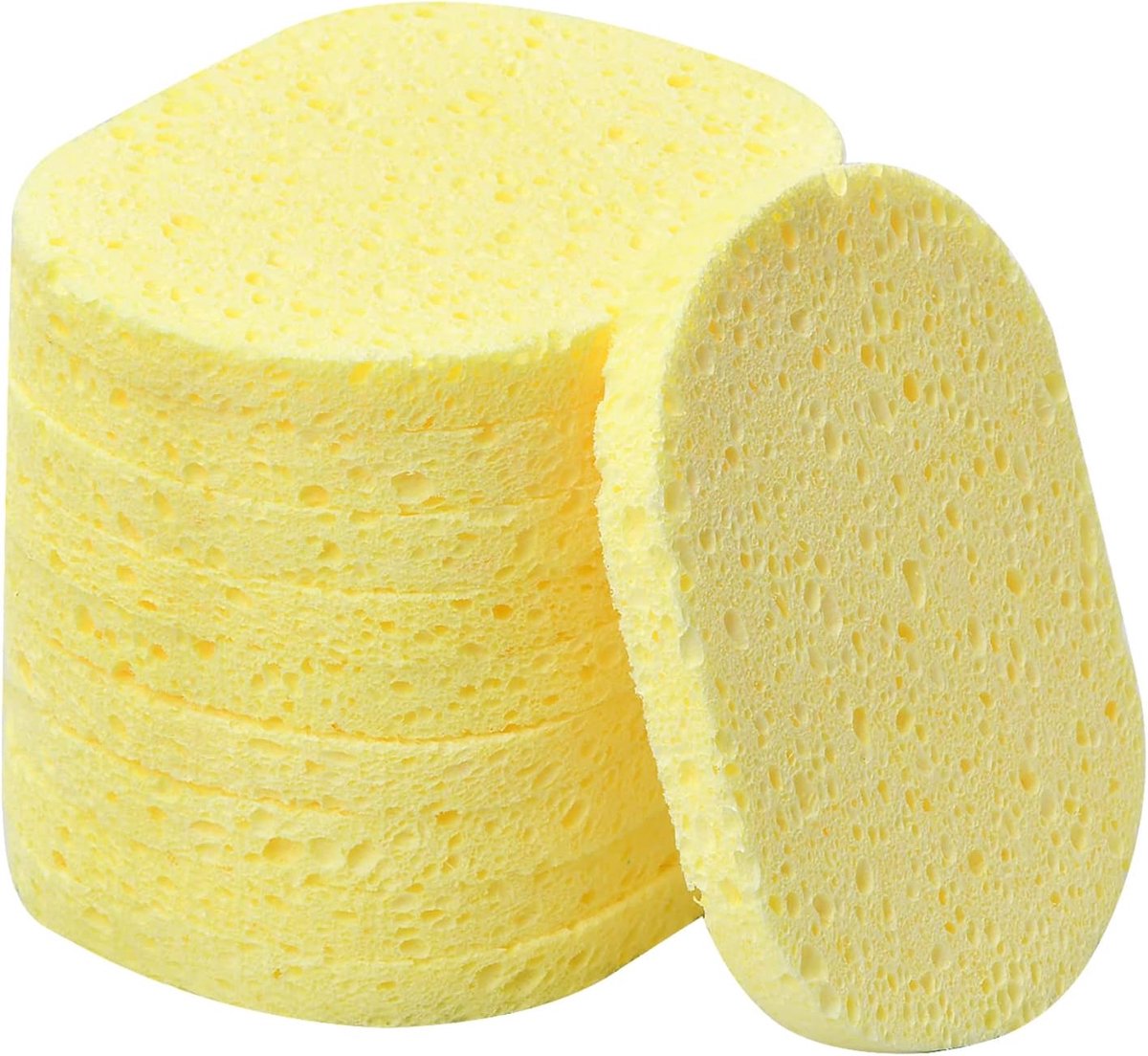 10 stuks gezichtsreinigingssponzen, cosmetica, natuurlijke cellulosespons, herbruikbaar, gezichtsreinigingssponzen voor peeling, spa, niet irriterend (geel)