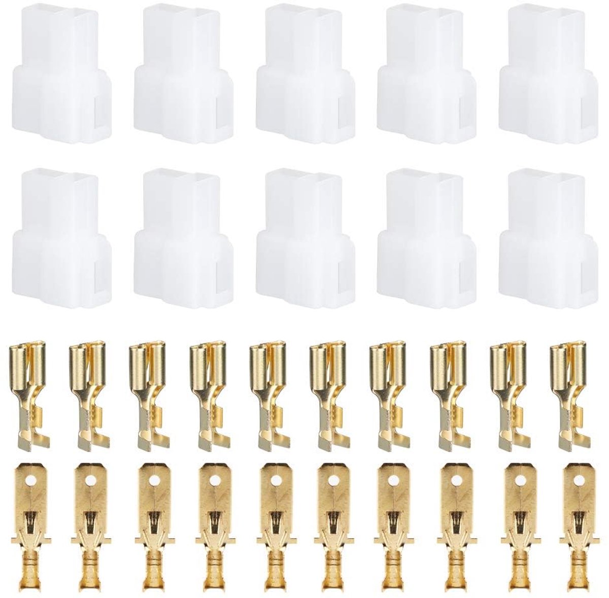 Set van 20 platte stekkers, T type 2-pins netdruppelconnector, krimpverbinder, kabelverbinder, stootverbinder, kabelconnector, kabelconnectoren voor Car FT-7800R 8800R 8900R