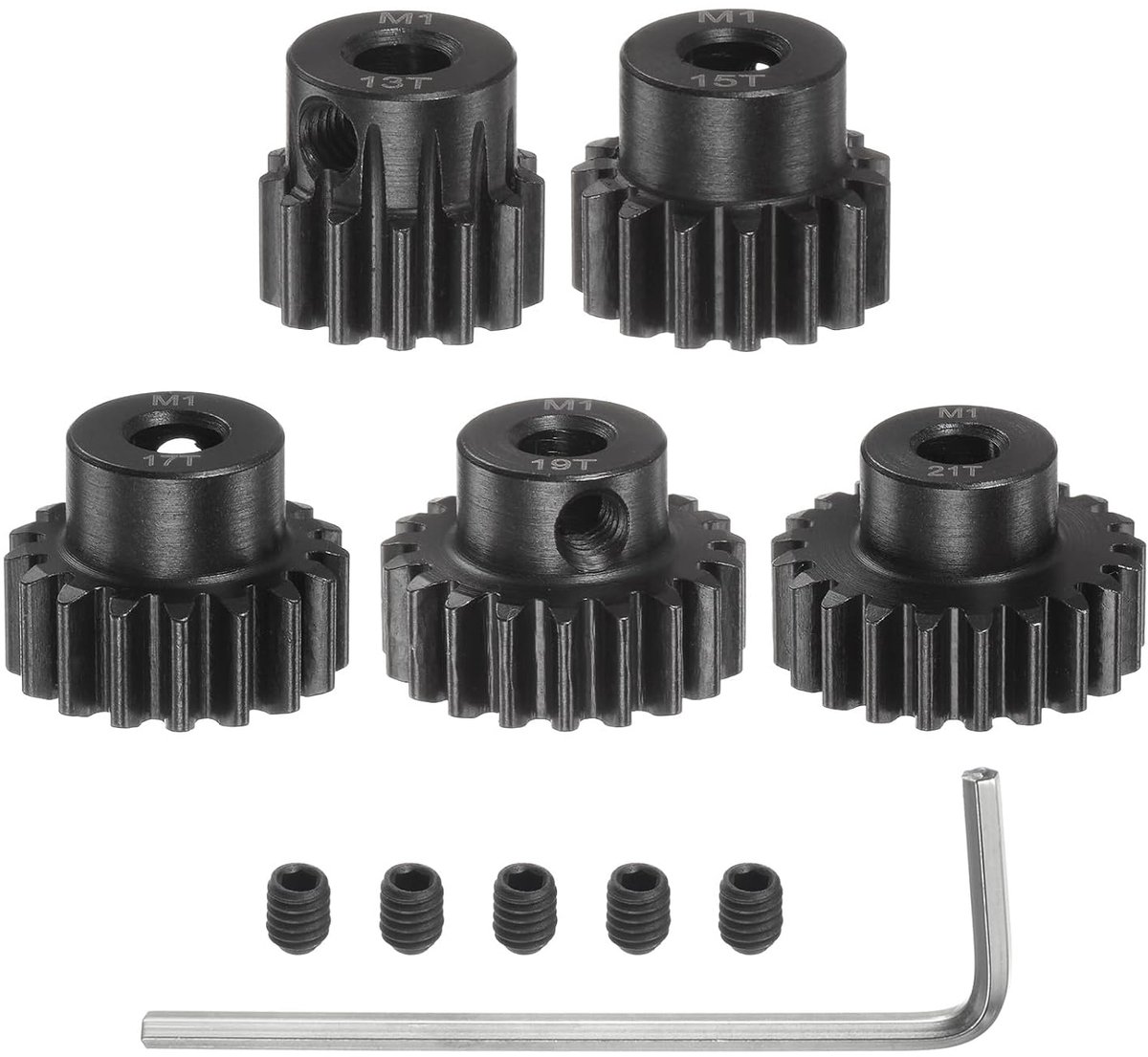 sourcing map M1 tandwiel set 5 mm as 13T 15T 17T 19T 21T motorwiel van gehard staal met treden voor RC auto (5 stuks)