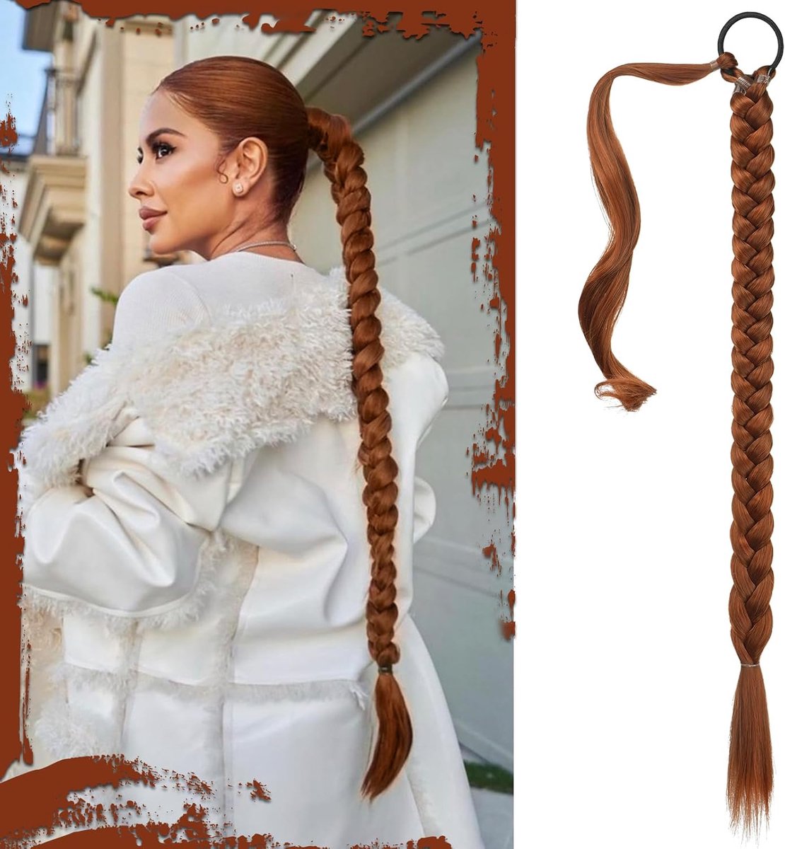 76 cm Paardenstaart Extensions met Haarelastiek,Wrap Around Gevlochten Paardenstaart Ponytail Extensions Natuurlijk Paardenstaart Vlecht Synthetische Paardenstaart Haarstukken voor Vrouwen