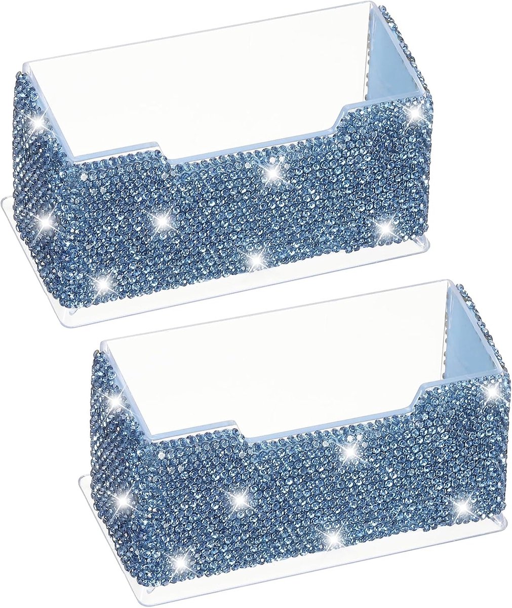 Strass Visitekaartjeshouder, 2 stuks kristallen visitekaartjeshouders Bling Visitekaarthouder Display Stand voor Bureau, Kantoortentoonstelling, Blauw
