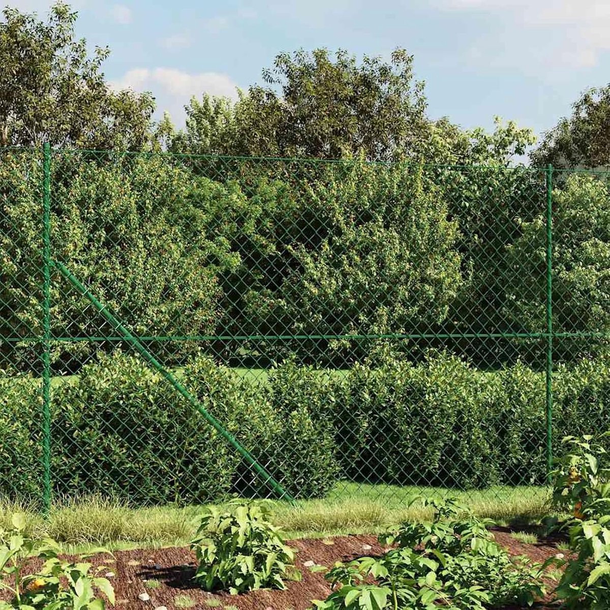Draadhek met groene flensen, 1,6 x 10 m, draadspanning, metalen rooster voor planten en dieren, veelzijdig bruikbaar, type 1