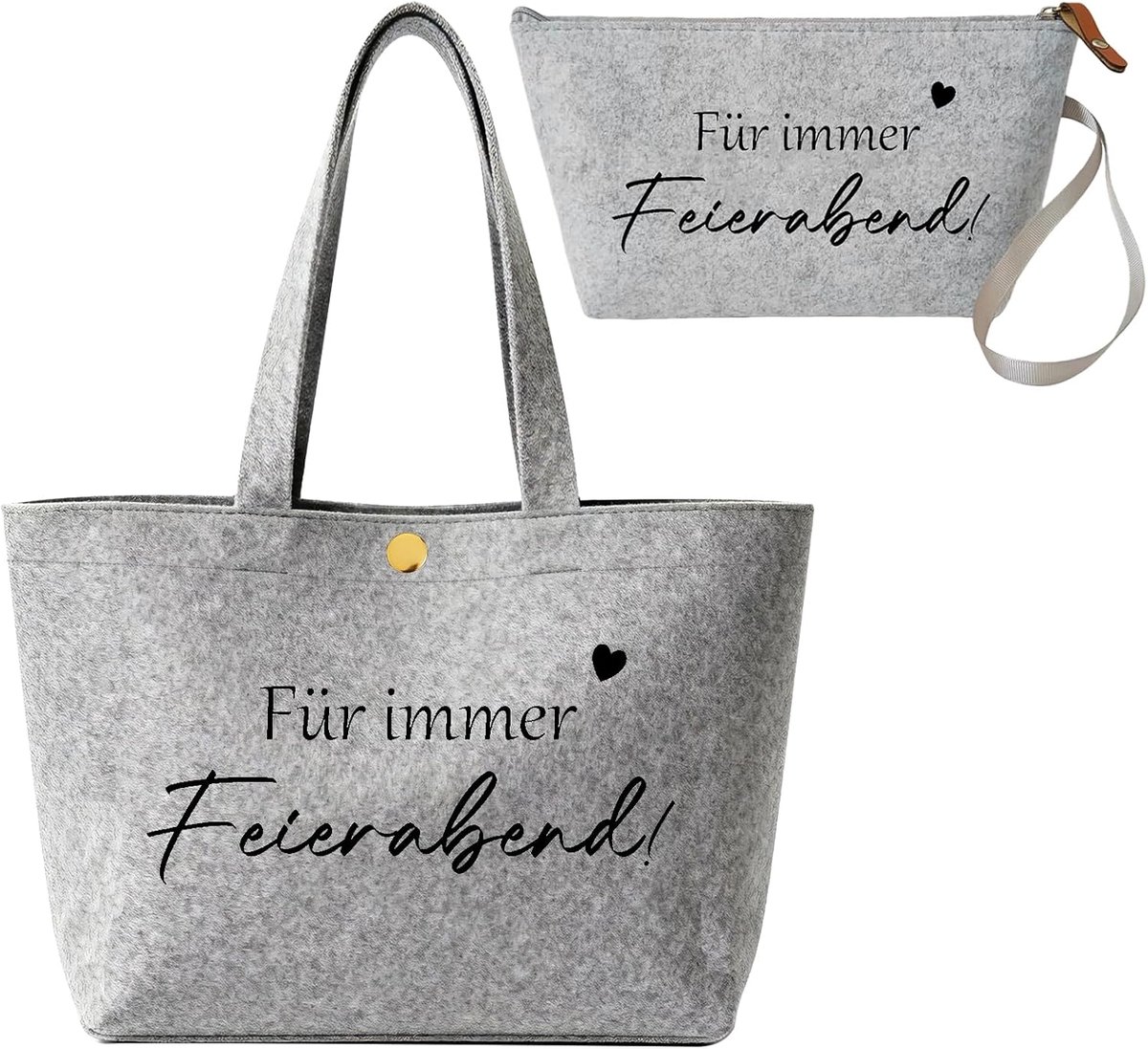 shopper met gepensioneerde-spreuken, set van 2, vilten boodschappentas & toilettas, pensioenaantrede, cadeau voor vrouwen en mannen, robuuste boodschappentas van vilt, tote bag als