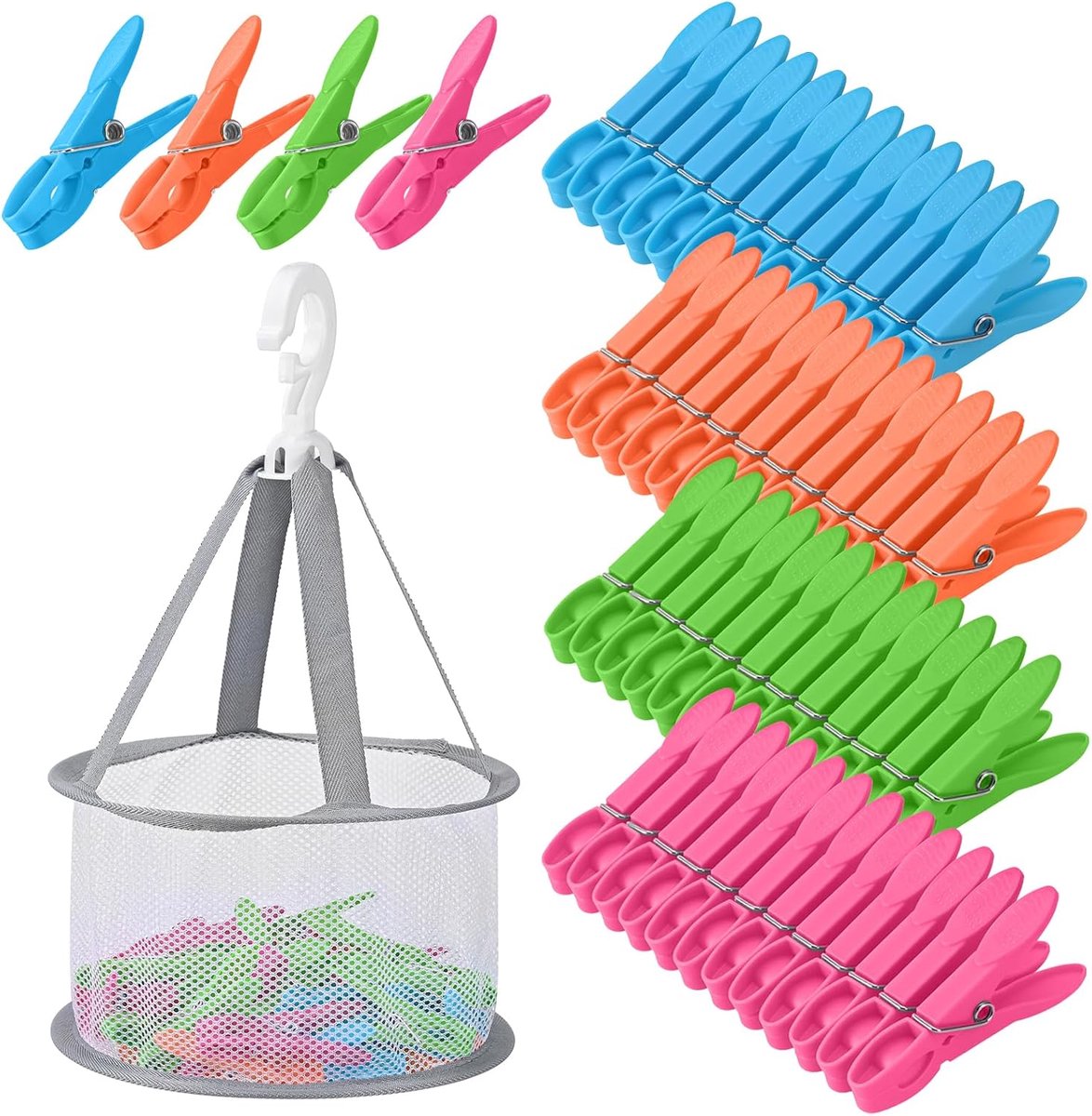 Wasknijpers met wasknijperzakken, windbestendige kleurrijke wasknijpers zonder afdruk, plastic knijperzak voor wasknijpers, sokkenklemmen voor waslijnen en kleding, sokken