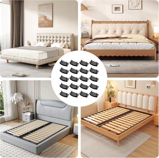 20 stuks, lattenbodemhouders, universele bedlattenhouder voor eenpersoons- en tweepersoonsbedden, 53 mm, robuust polyethyleen, zwart, voor houten en metalen bedframes — afbeelding 4