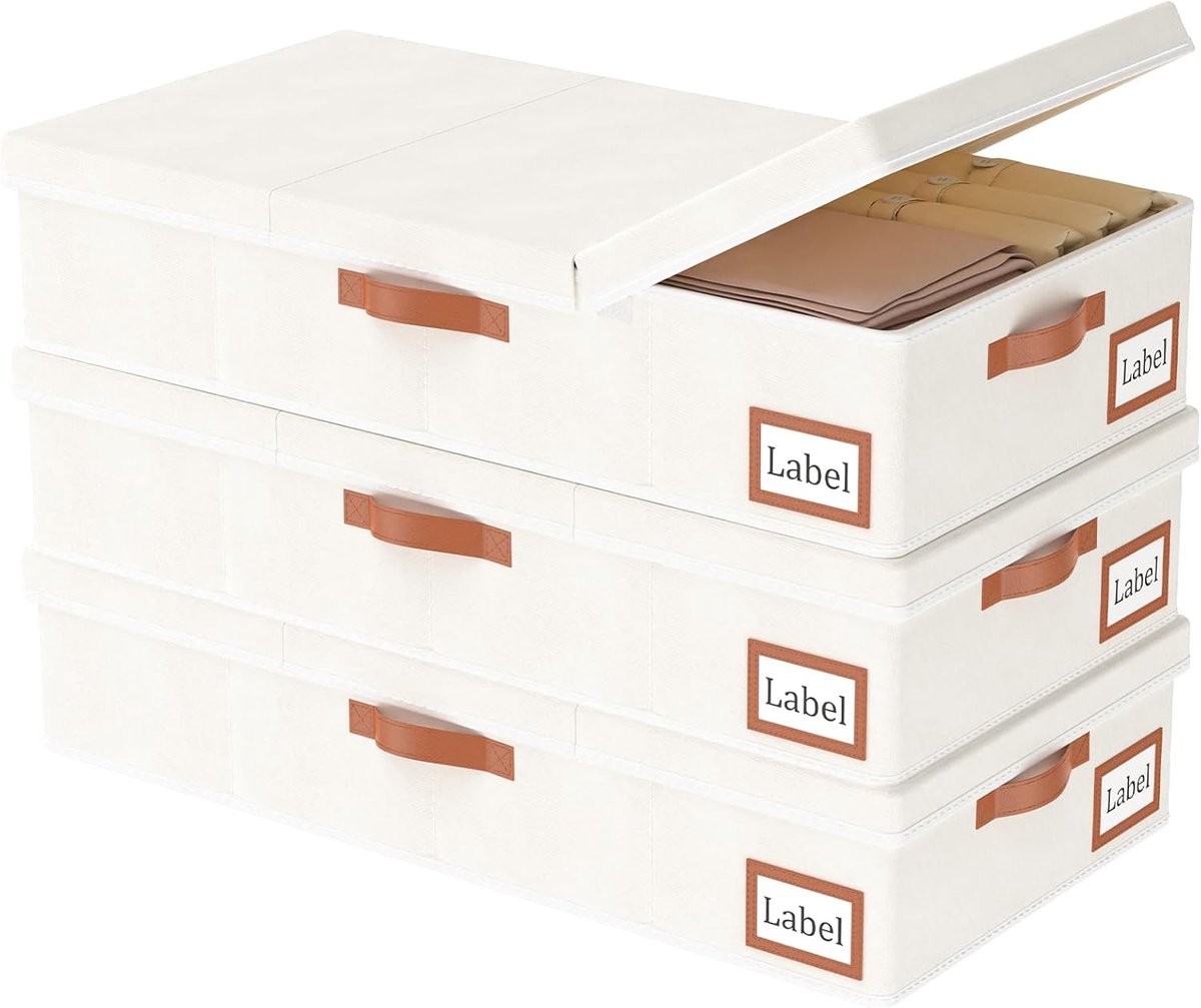 Opbergcontainers voor onder het Bed, Grote Capaciteit Deken Opbergzakken met Versterkt Handvat, Organisatie en Opslag voor Dekbedden, Lakens, Kleding,3-Pack, 80x40x15cm, Beige