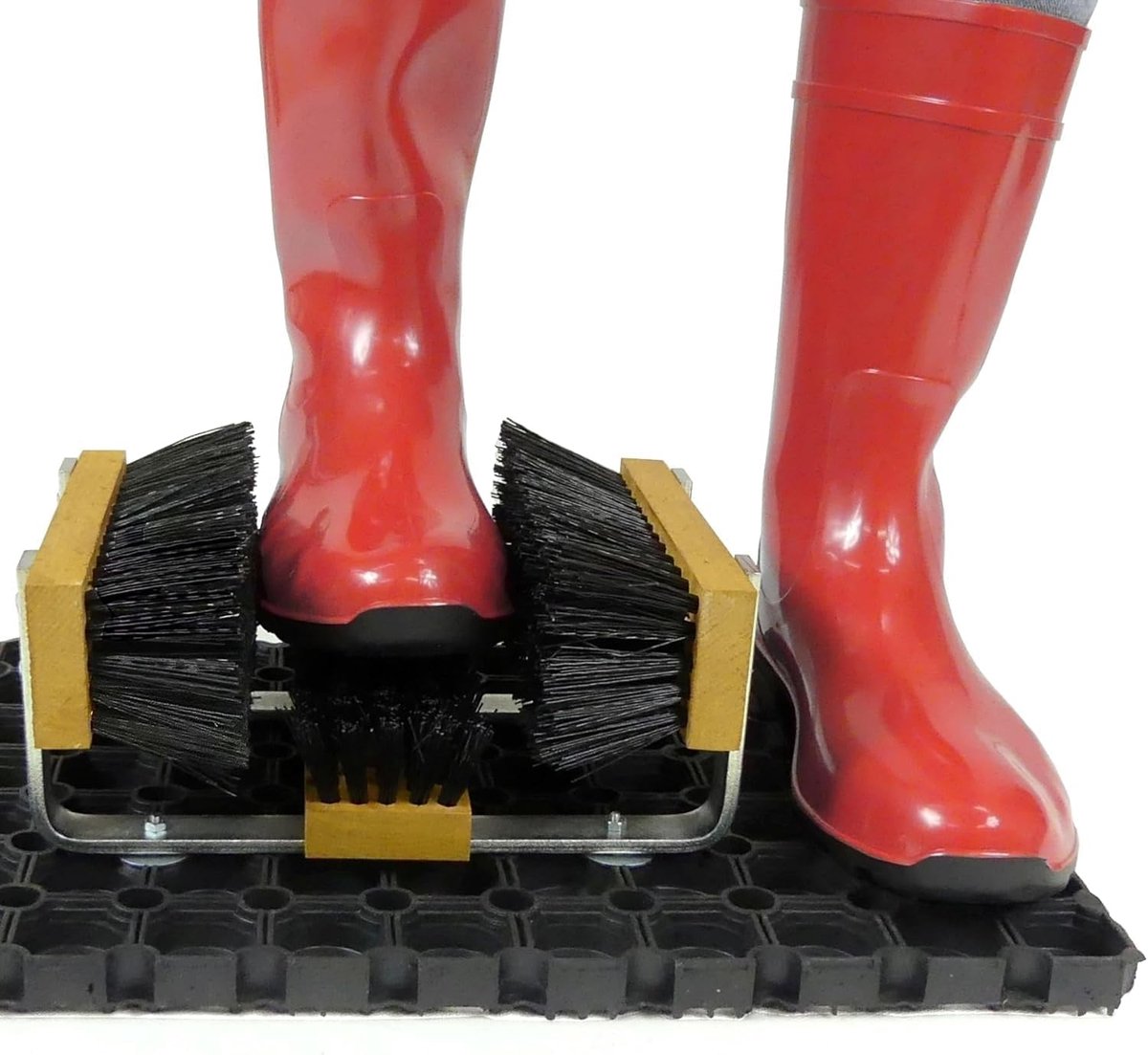 Deurmat voor buiten, schoenreiniger met rubberen platform, versterkte bevestiging van 3 borstels met nylon borstels, geen montage nodig