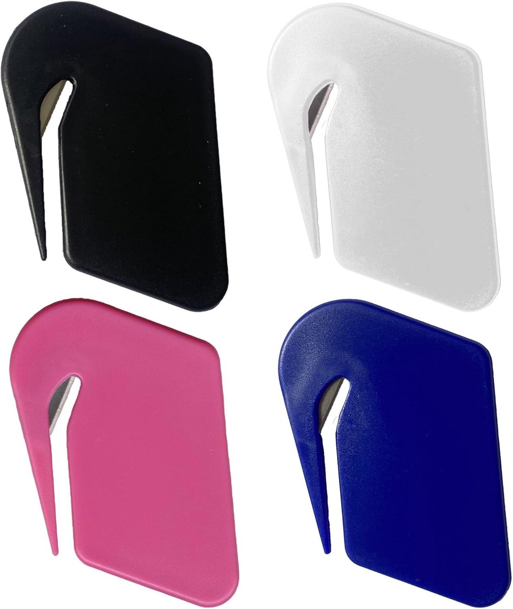 4 stuks briefopener, foliesnijder, pakketopener, mini, efficiënt foliemes, met scherpe randen, opener, briefopener, voor enveloppen, papiersnijden, enveloppen, pakketten (zwart, blauw, wit, rozenrood)