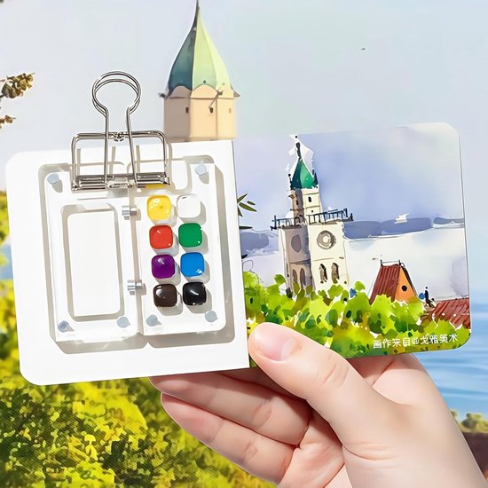 Aquarell Set – 3-delig mini aquarelset met transparant kleurenpalet, aquarelpenseel en schetsboek, compact reisschilderkunstset voor kunstenaars en beginners — afbeelding 4