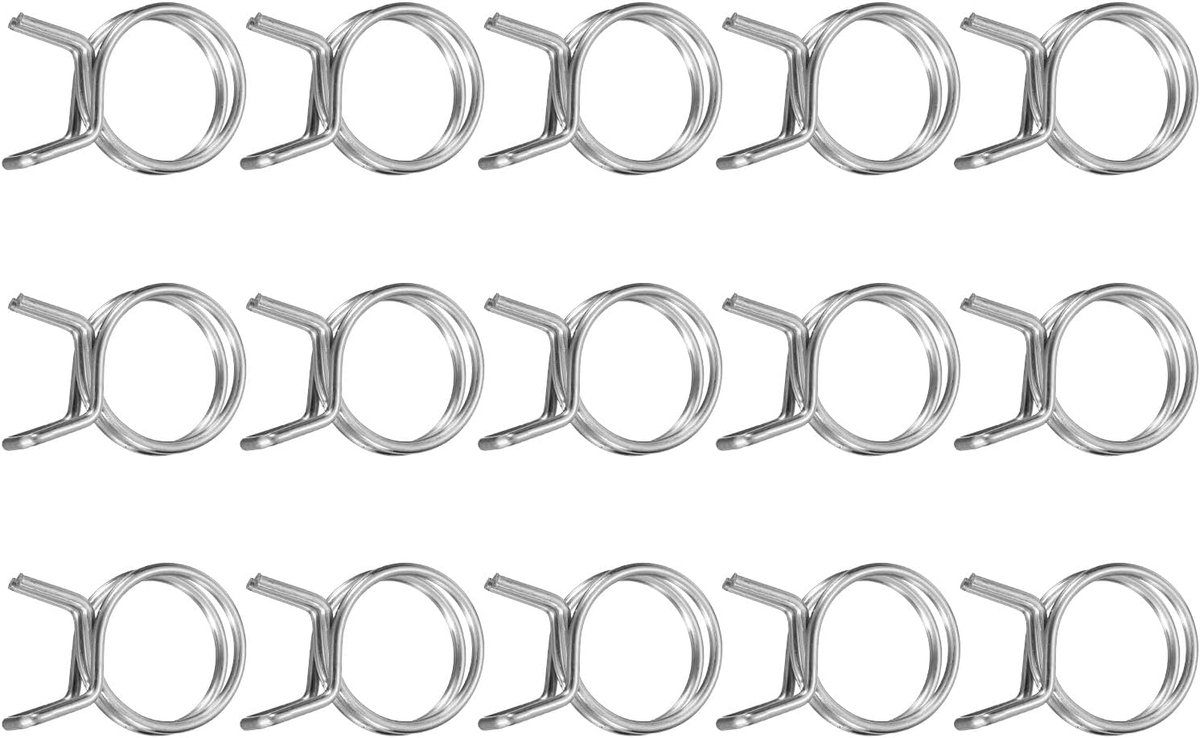 15 stuks 22 mm binnendiameter dubbele draad-veerslangklem, roestvrij staal, verstelbare veerklemmen voor slang, brandstofleiding, siliconen slang, waterbuis, luchtbuis
