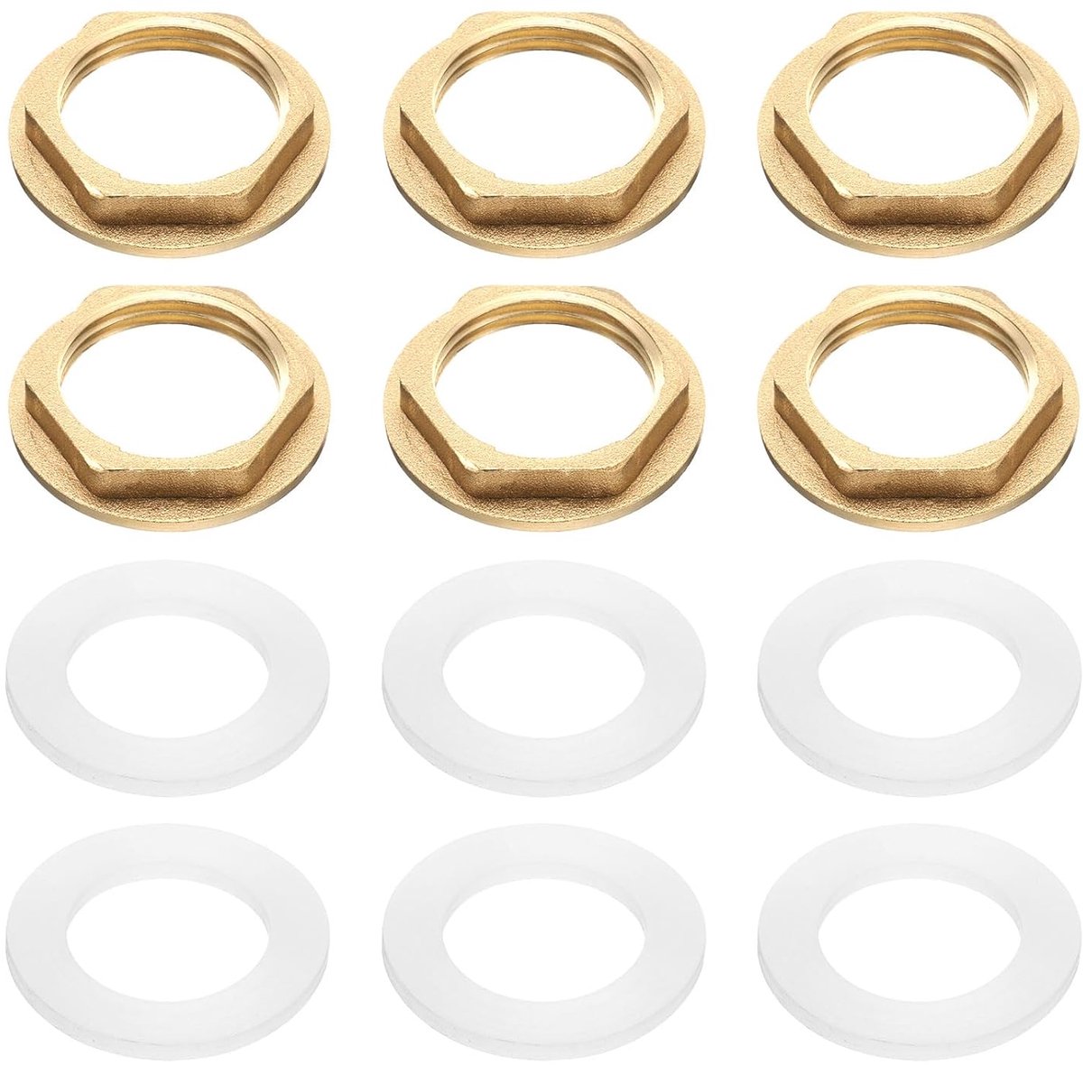 6 stuks messing zeskantmoeren buisschroefverbinding, 3/4 inch BSP vrouwelijke zeskantmoer, flens enkele gats kraan zekeringsmoer voor keuken wastafel installatie