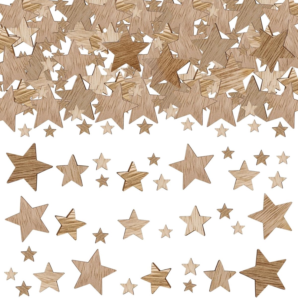 houten sterren om te knutselen, 1/1,2/1,5/2 cm, 100 stuks houten sterren, decoratie voor Kerstmis, tafeldecoratie, strooidecoratie, houten sterren, klein, ster, kerstconfetti, houten