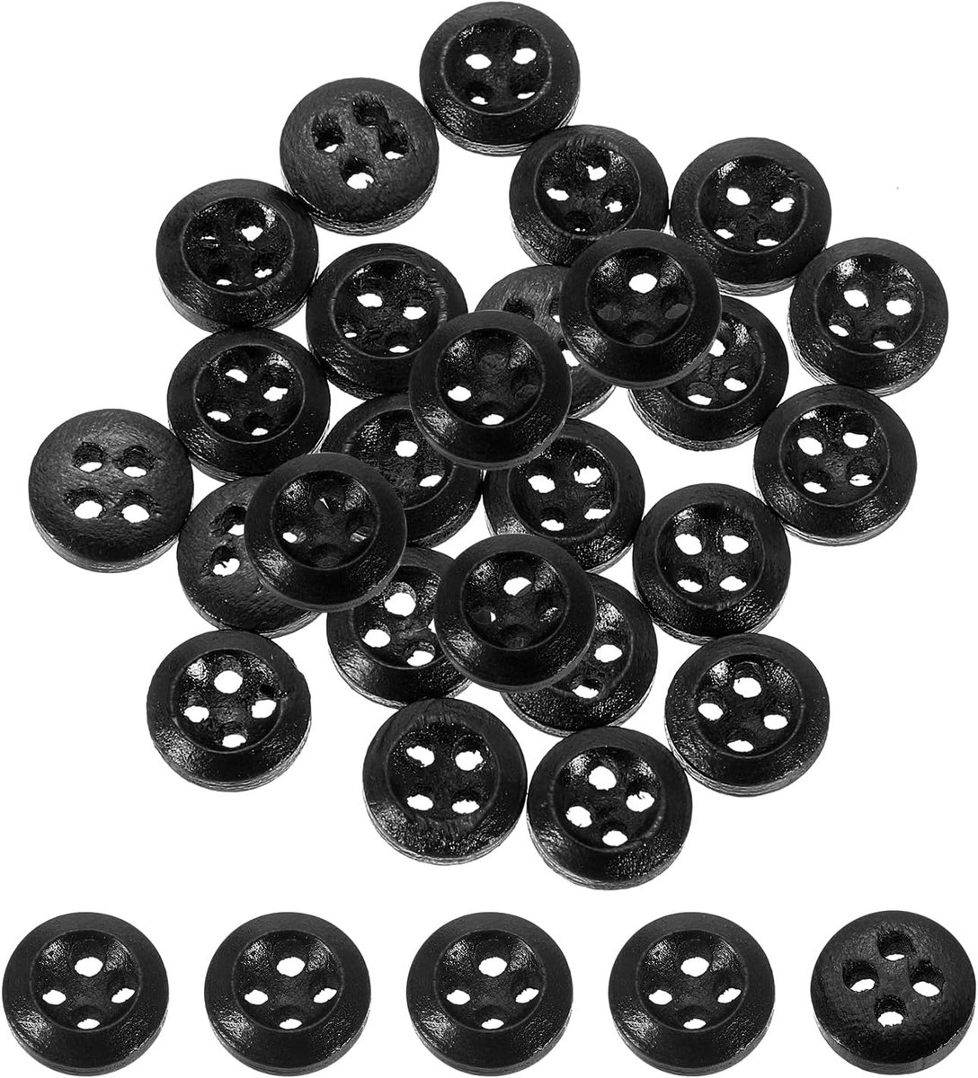 Knopen, 9 mm (3/8") 4-gaats ronde houten naaiknopen handwerk voor naaien, doe-het-zelf handwerk, kleding, zwart