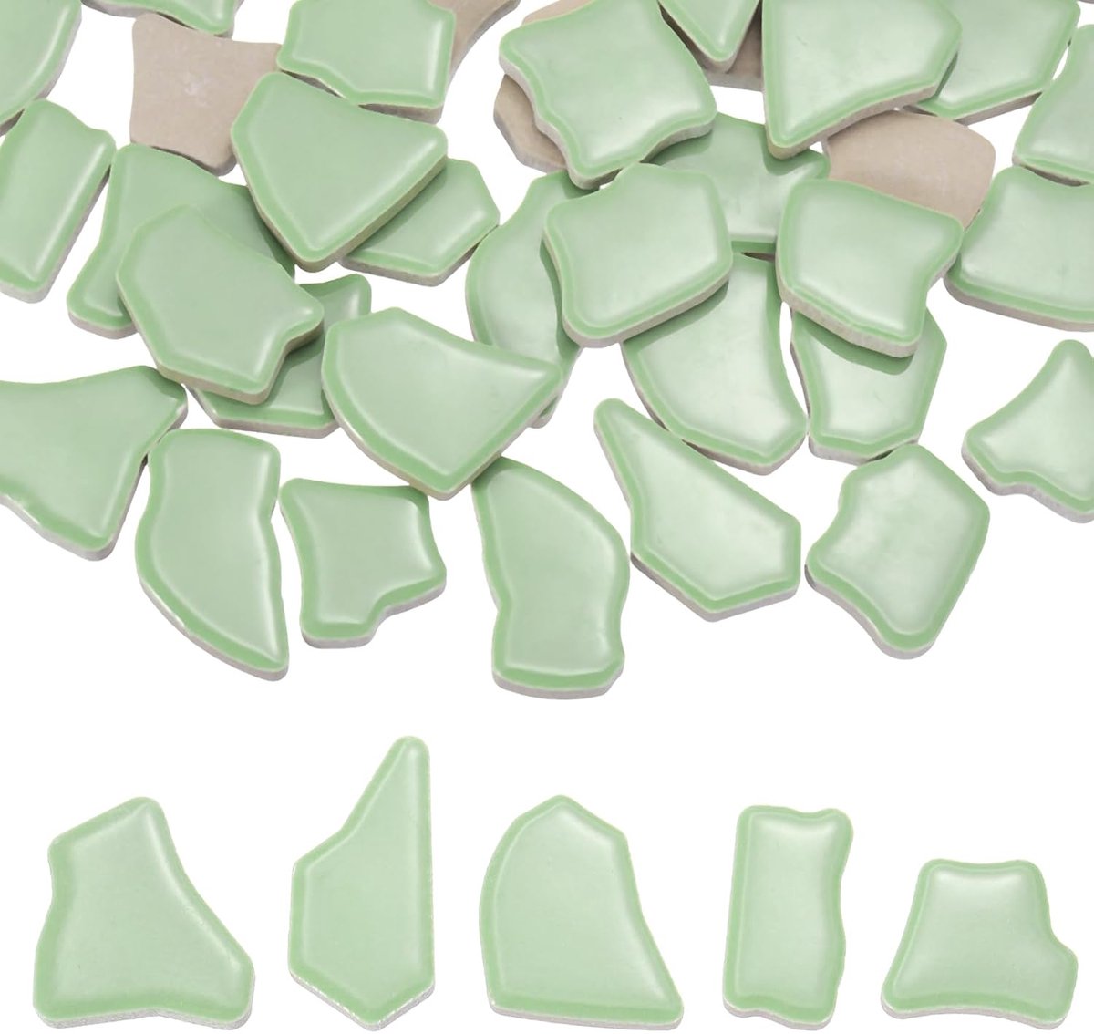 500 g/1 lb Onregelmatige Keramiek Mozaïek Tegels, 0.77"-1.5" Mozaïek Gebeitste Tegel Gebroken Porseleinen Stukken Stenen Bulk voor DIY Craft Maken Vazen Woondecoratie, Lichtgroen