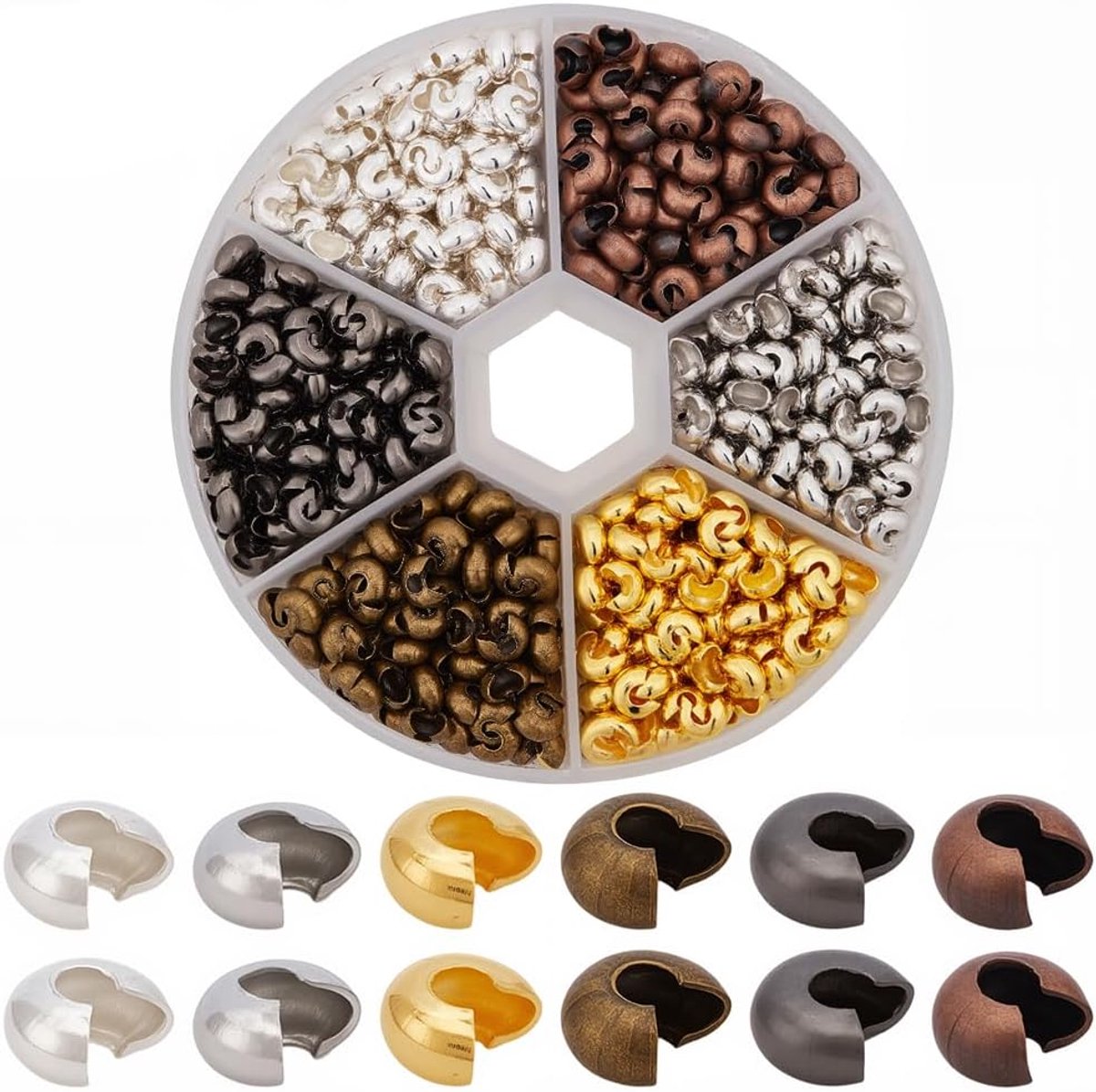 1 doos van 900 semi open ronde metalen krimp kralen 4mm kleur goud zilver brons diverse afstandhouders ijzer losse krimp kralen charmes voor sieraden maken kraag
