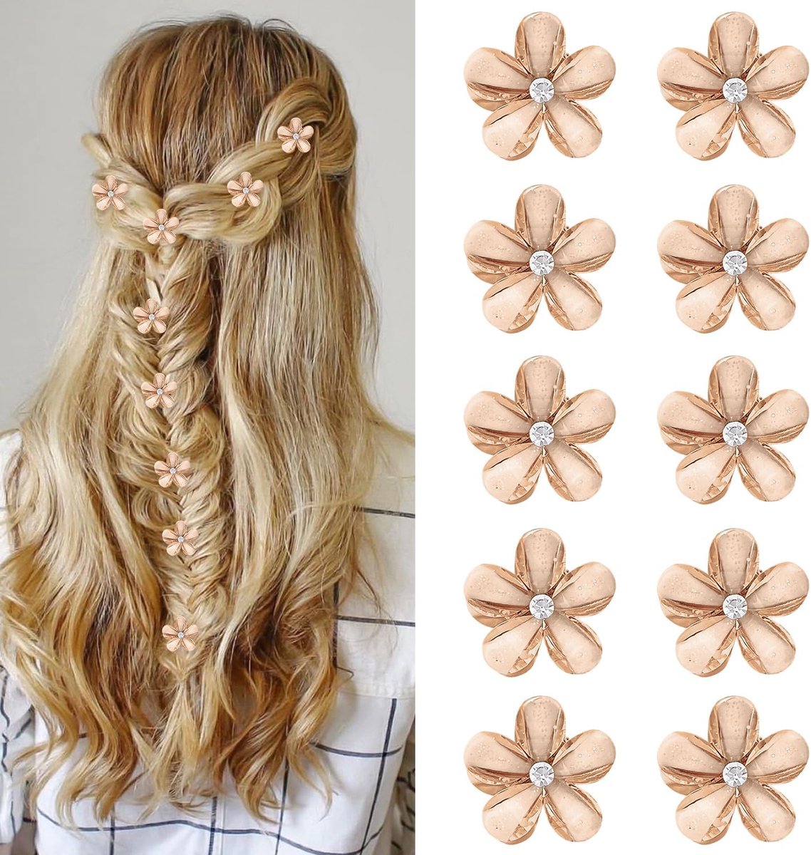 10 Stuks Oranje Bloem Haarclips - 2 cm Mini Strass Klauwclip voor Meisjes & Vrouwen, Bruiloft & Dagelijks Gebruik