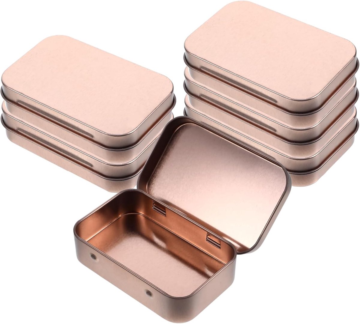 6 stuks roségoud 9,5 x 6 x 2,2 cm kleine blikjes, blikken doos met deksel, metalen dozen met deksel, speelkaartenbox, metalen doos voor kleine huishoudelijke voorwerpen zoals snoep en