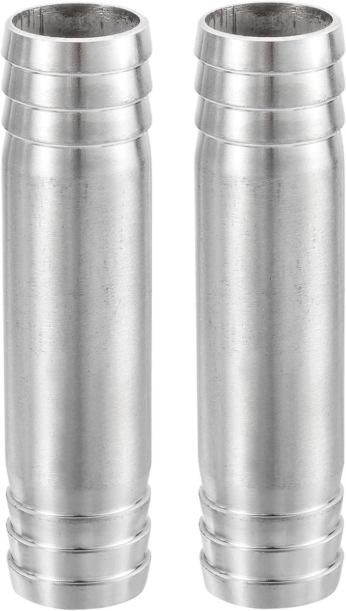 2 stuks 25 x 100 mm slangaansluitingen dezelfde buisfitting, 304 roestvrij stalen buisadapter aansluitfitting voor vacuümsystemen, industriële verbindingen, pneumatische apparatuur, zilver