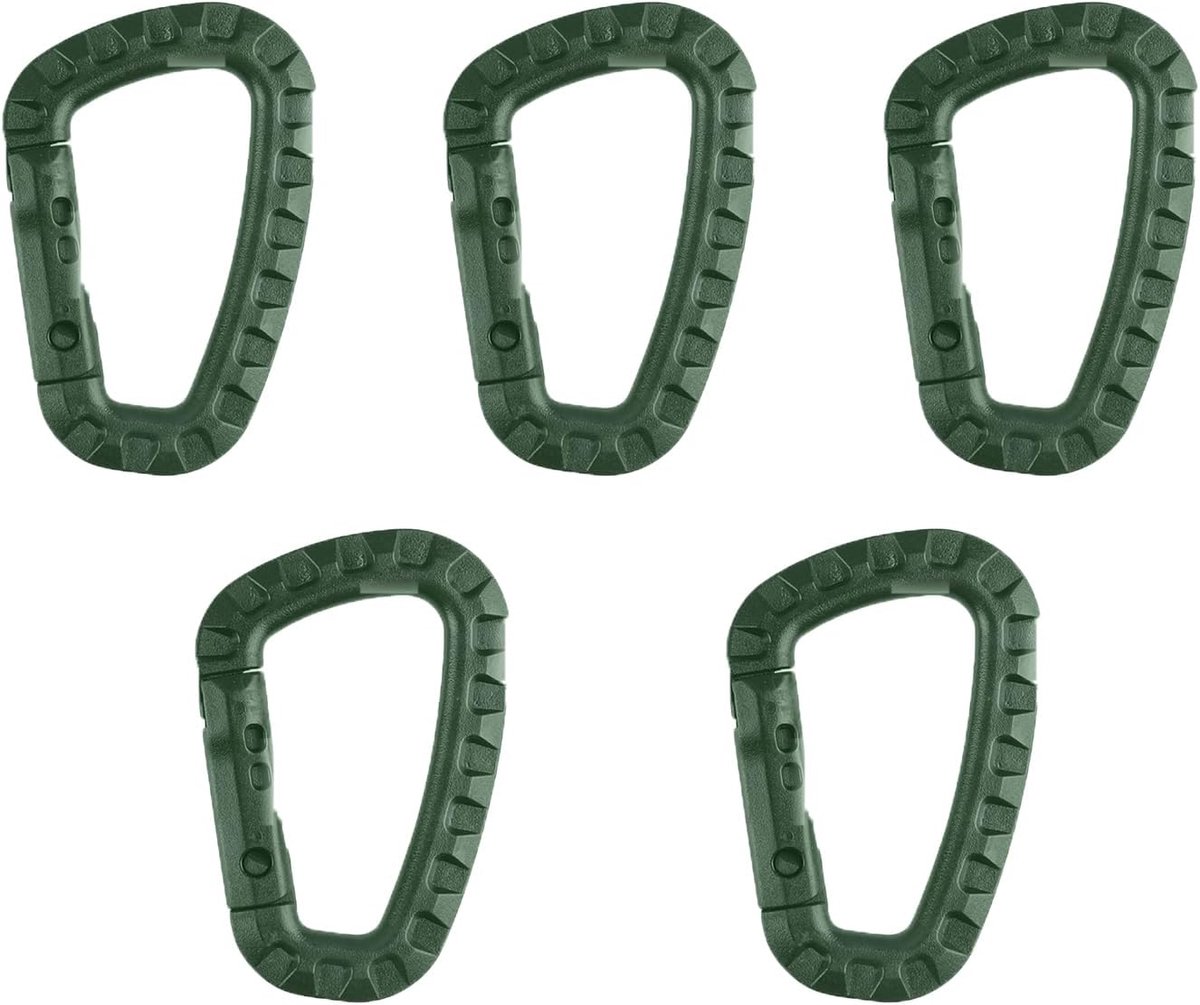 Karabijnhaken, D-vorm, olijfgroen, geschikt voor outdoor, rugzakken, tassen en bergsport, ook als bergbeklimmingsgesp te gebruiken