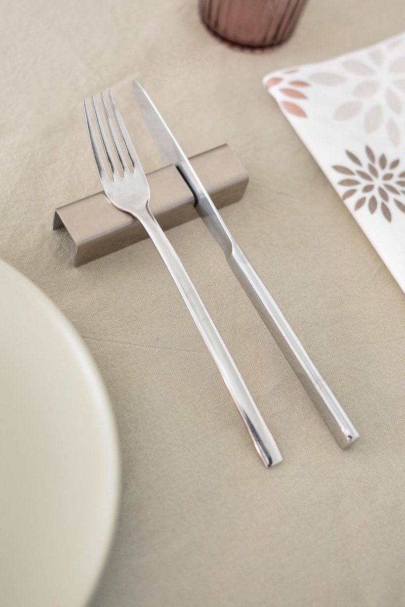 Bestekbak, rechthoekig, roestvrij staal, 2 bestekhouders, roestvrij staal, elegant design, cadeau-idee voor restaurant, vork en messen (roestvrij staal, 4)