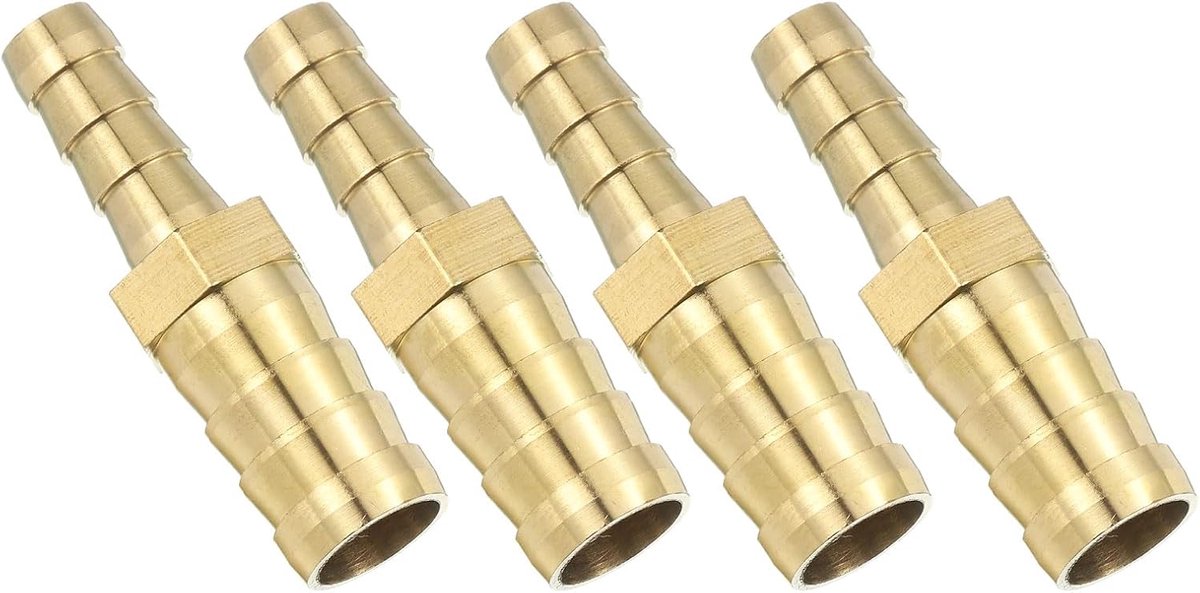 Slangverbinders, 12 mm x 8 mm, messing dubbele nippelkoppeling, 4 stuks slangverbinders, benzineslang, slangkoppelingen, tuinslang voor het verbinden van waterslangen