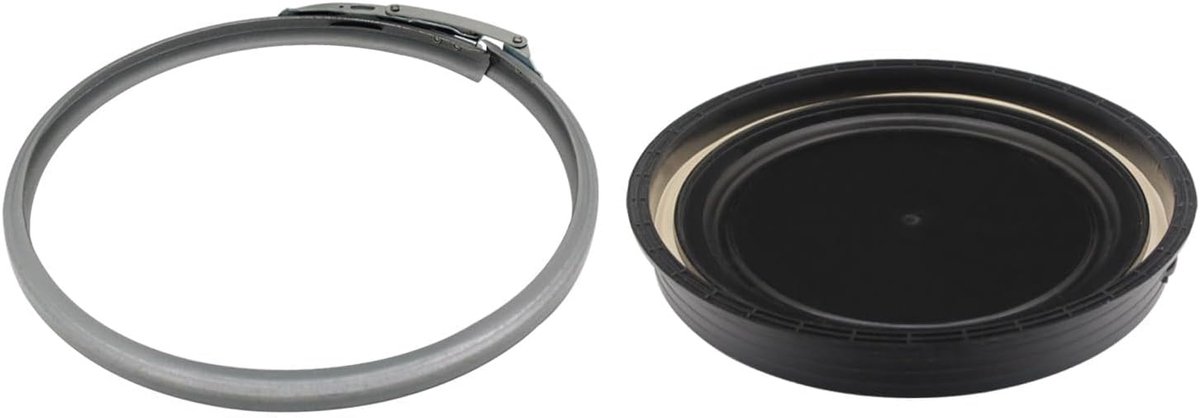 metaal en deksel voor brede hals vat watervat opbergvat kunststof vaten dekselvaten open head drum klemring spanring metaal (zilver zwart, 160L OD430 + OD440 ID412mm (klemring + deksel))