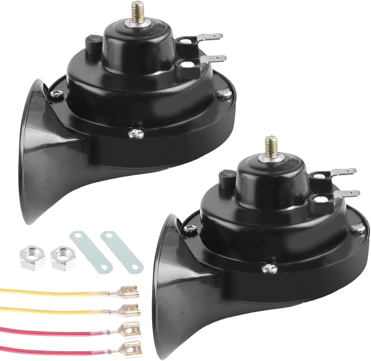 slakkenhoorn, super luide claxon: set van 2 slakkenluchthoorn, luid autoclaxon, voor vrachtwagen, auto, motorfiets, boot, enz. Alle 12 V-voertuigen, zwart