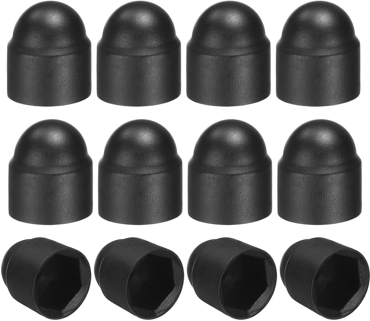 Zeskantmoeren, 12 stuks, M8 x 12 x 17,5 mm, bescherming van kunststof, koepel, zeskantmoeren en bouten, voor binnen en buiten, autodecoratie, zwart