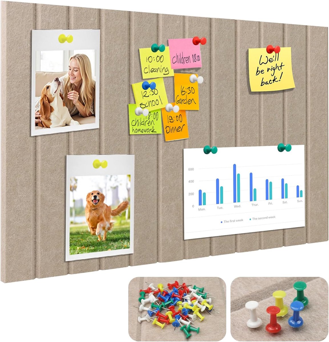 notitiebord, zelfklevend, 9 mm dik, decoratief prikbord van vilt, groot fotobord, zelfklevend, met 50 scheurpunten, viltbord voor school, thuis, keuken, kantoor (donkere camel)