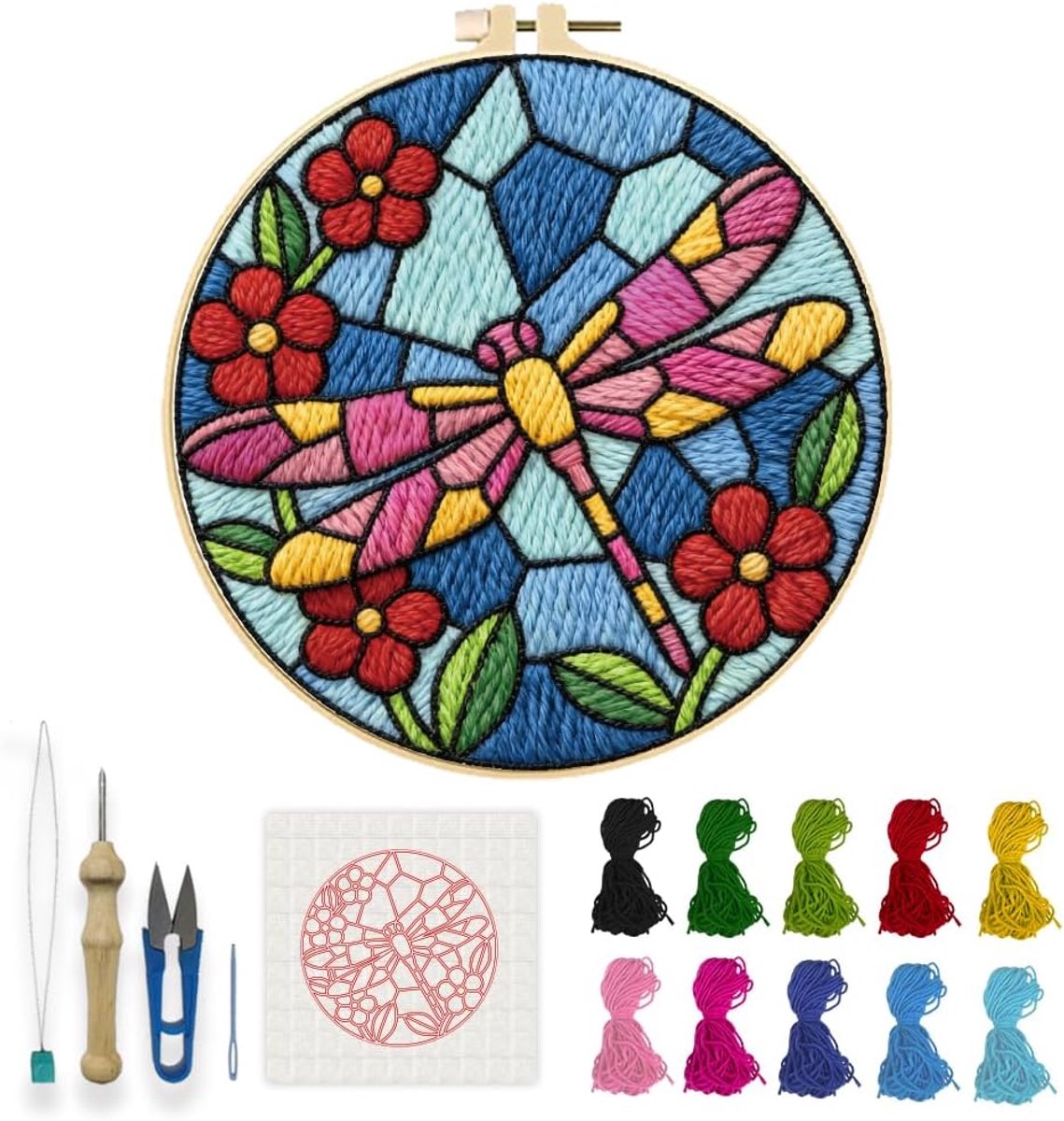 Kits voor Volwassenen Beginners Bloem Naald Borduurwerk Starter Kit Kleurrijke DIY Punch Naalden Kit met Instructie Naalden Stof voor Kunst Ambachten Festival Gift Home